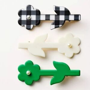 Kate Spade New York x Target 3pk Floral Hair Clip Green Cream Black New In Hand